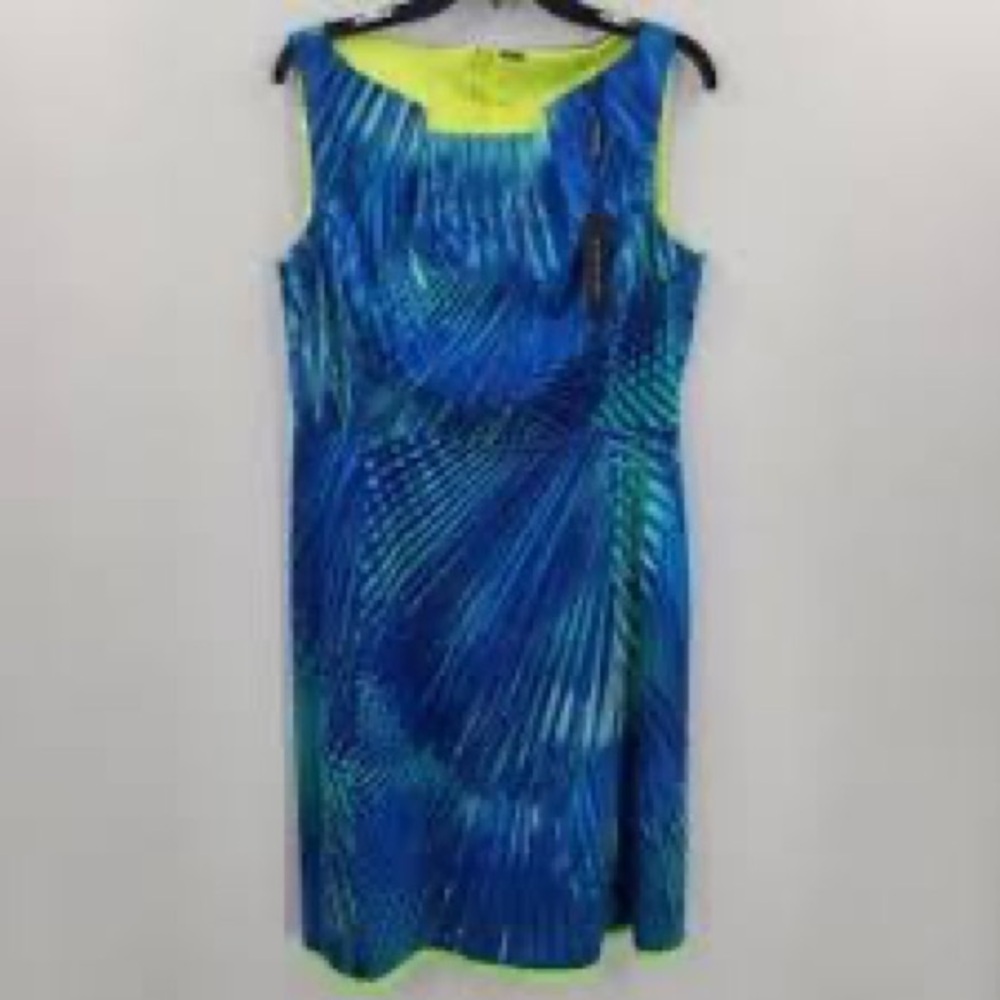 Elie Tahari Blue and Green Patterned Midi Dress